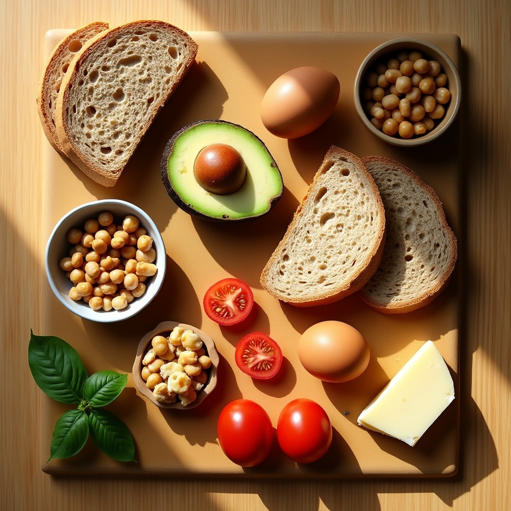 Variété d'ingrédients nutritifs disposés sur une surface en bois